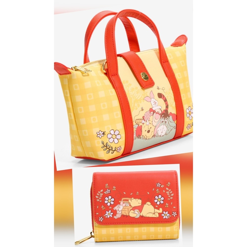 Loungefly Disney Winnie the Pooh & Friends Floral Gingham Spring Satchel +WALLET